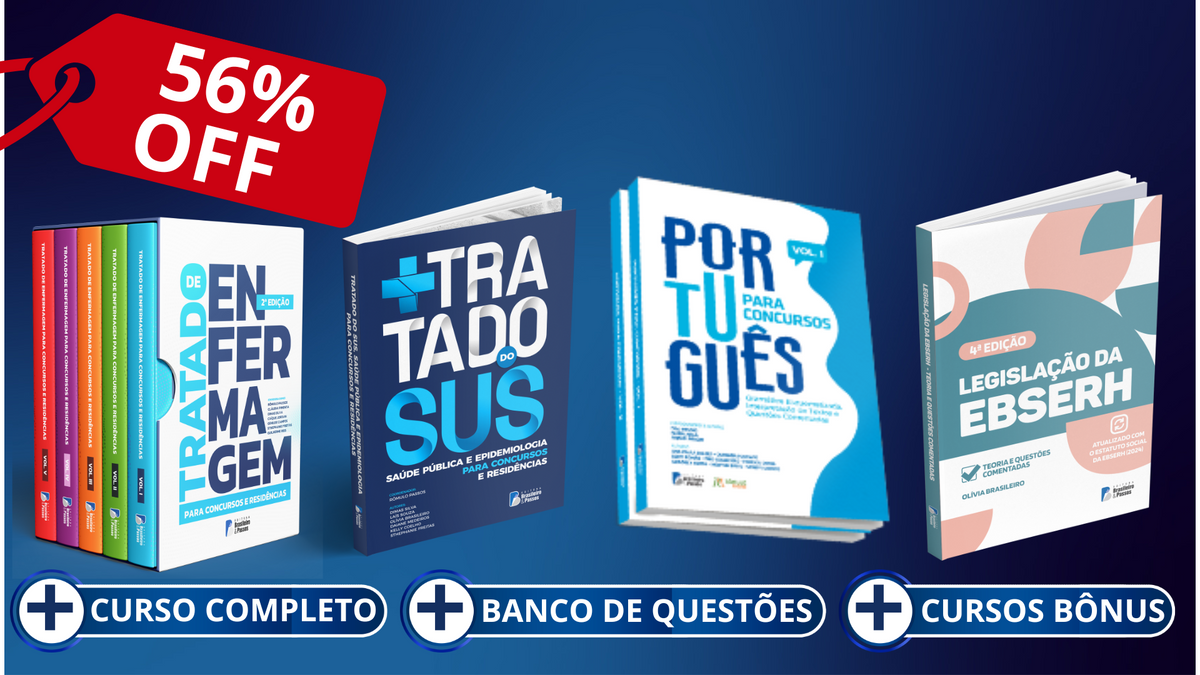 COMBO ENFERMAGEM: Livros - Novo Tratado de Enfermagem (2ª edição), Tratado do SUS, Português e Leg. EBSERH (Brinde) + Curso Completo (Online)